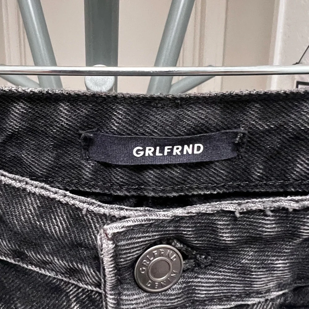 GRLFRND Black Denim Mini Skirt with Stud Trim